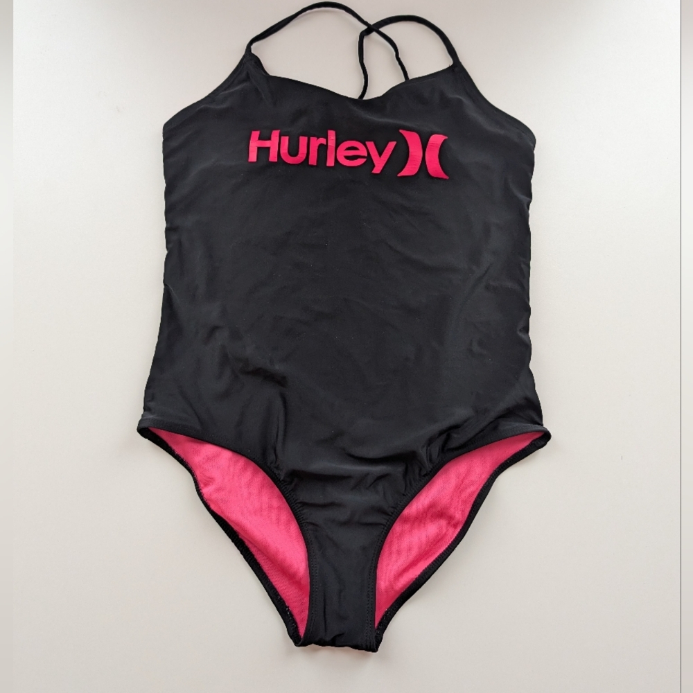 Hurley Kids Black and Pink One-Piece Swimsuit